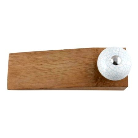 White Turquoise Ceramic Crackle Wwoden Door Stopper